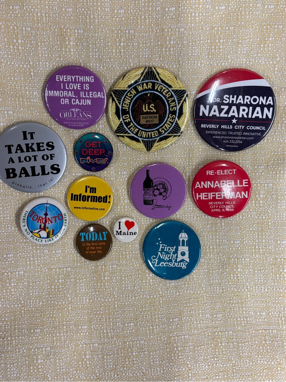 Assorted Collectible Pinback Buttons - Multicolor